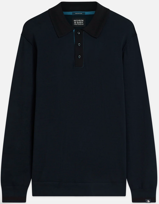 SCOTCH & SODA - Ecovero Long Sleeved Polo - Sky Captain