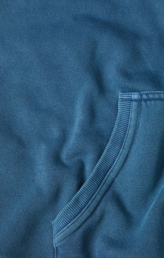 STONE ROSE - Denim Blue Solid Garment Washed Hoodie