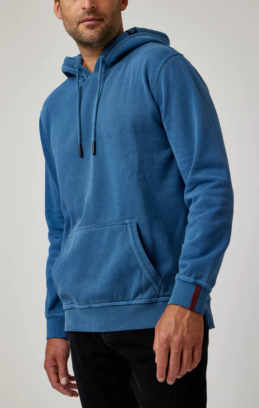 STONE ROSE - Denim Blue Solid Garment Washed Hoodie