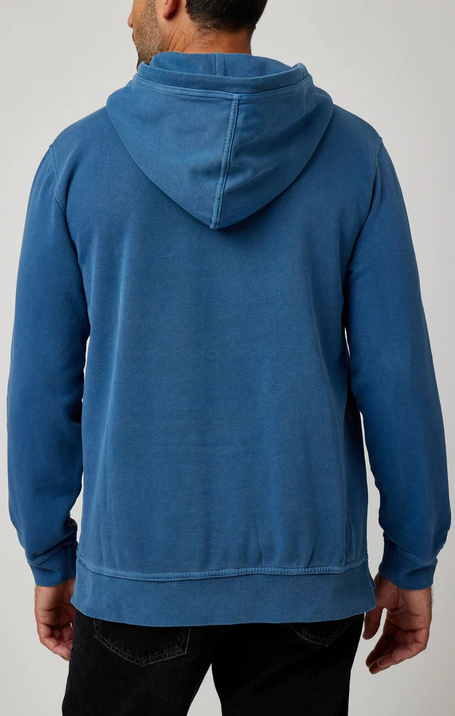 STONE ROSE - Denim Blue Solid Garment Washed Hoodie